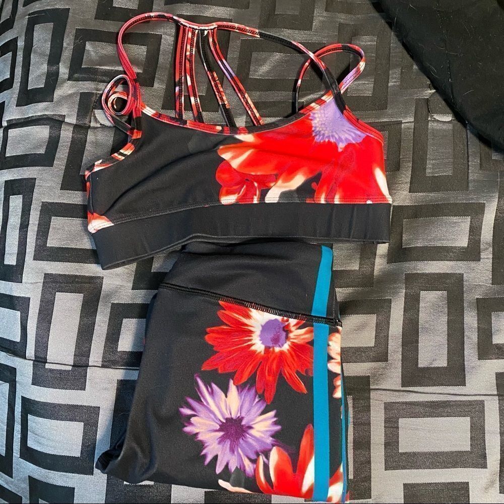 DSG Red floral 2pc yoga kids strappy top and yoga pants/leggings,
